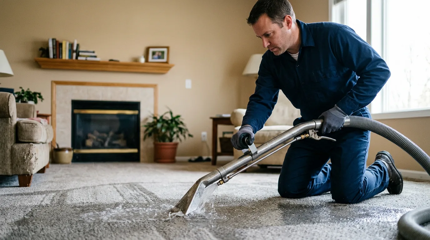 Water damage restoration technician working near Belmont, NY